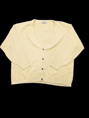 Vintage L.L.Bean Yellow Buttons Down Cardigan Sweater Top Made in USA Size: XXL
